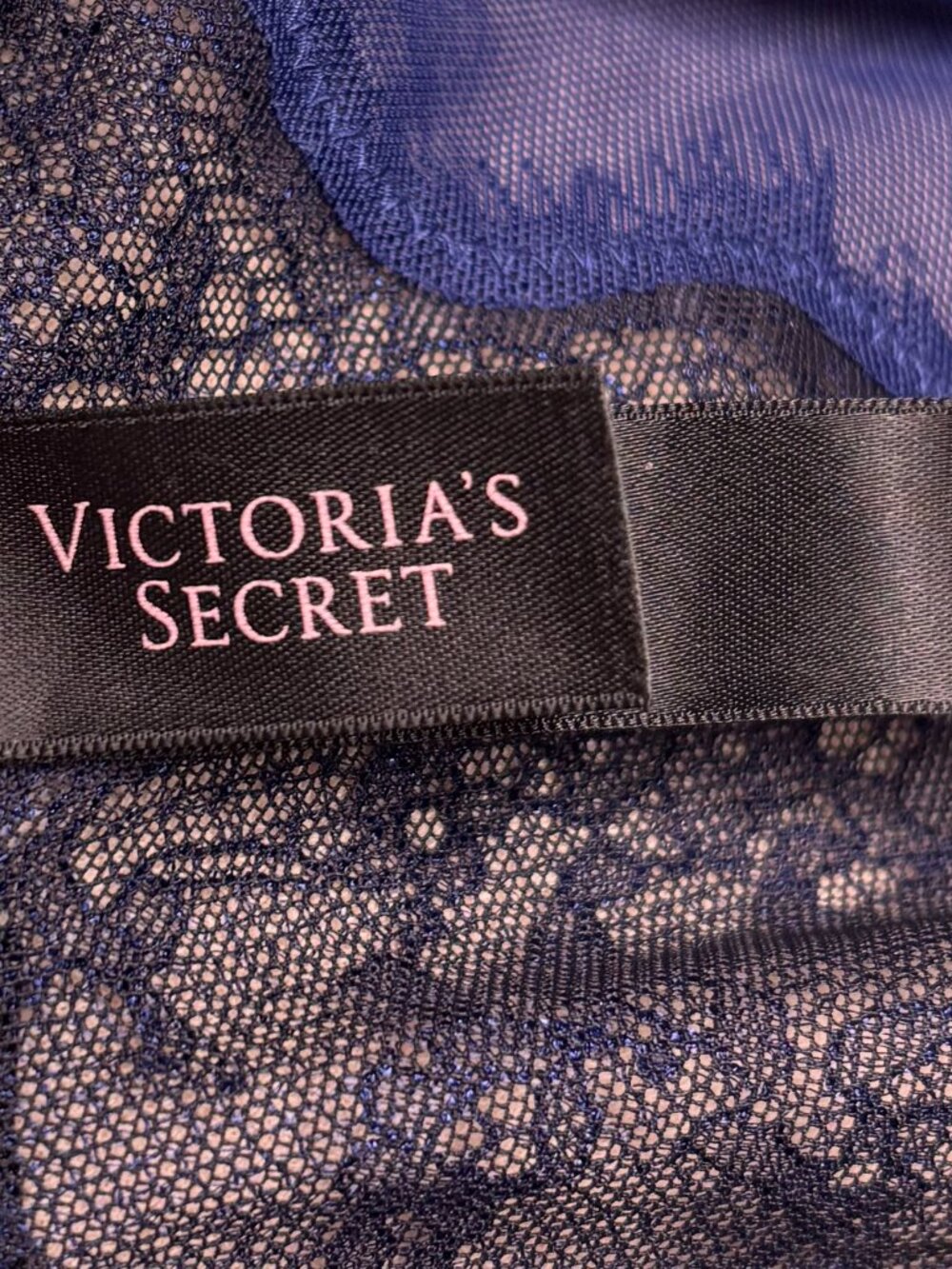 Victoria's Secret Blue Mesh Lace Black Strappy Cutout Lingerie Size 36B - Picture 2 of 6